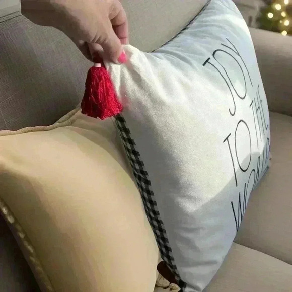 NEW Rae Dunn - Gorgeous JOY TO THE WORLD - Down Filled Accent Christmas Pillow - Picture 7 of 11